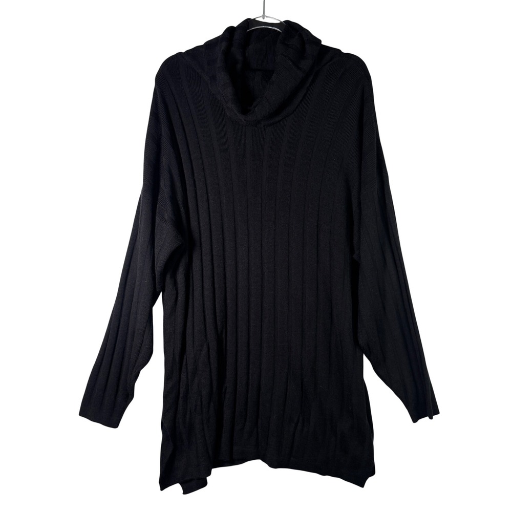 Kathryn Deene Tunic Sweater Wool Blend Ribbed Cowl Neck Black Plus Size 18/20 XL